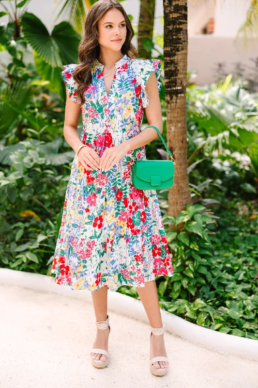 Bright Days Ahead White Floral Midi Dress