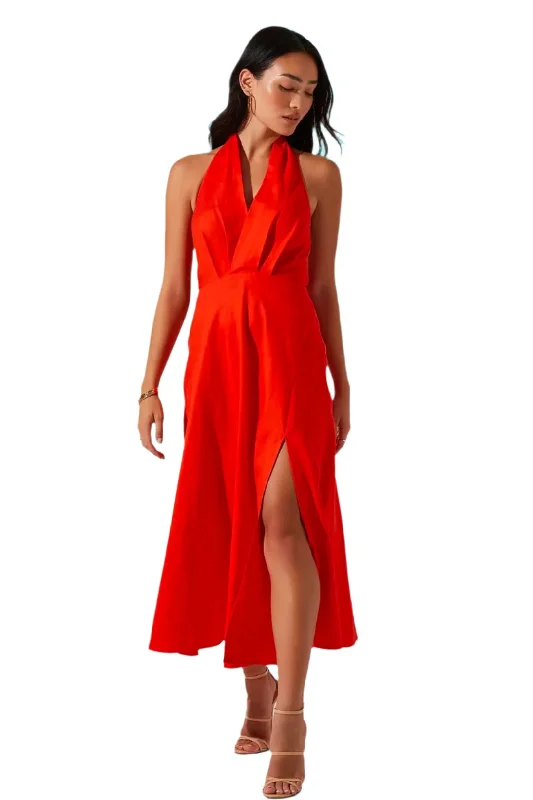 Keava Halter Midi Dress - Chili