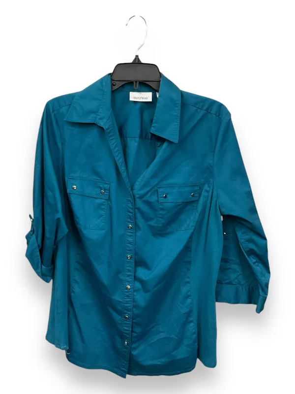 Blouse 3/4 Sleeve By Avenue In Teal, Size: Xl