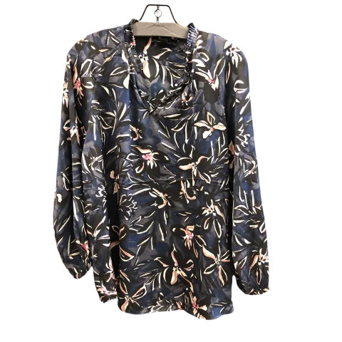 Blouse Long Sleeve By Joan Vass In Floral, Size: L