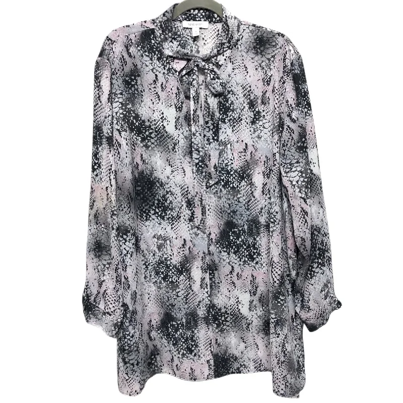 Blouse Long Sleeve By Nine West Apparel In Black & Pink, Size: 3x