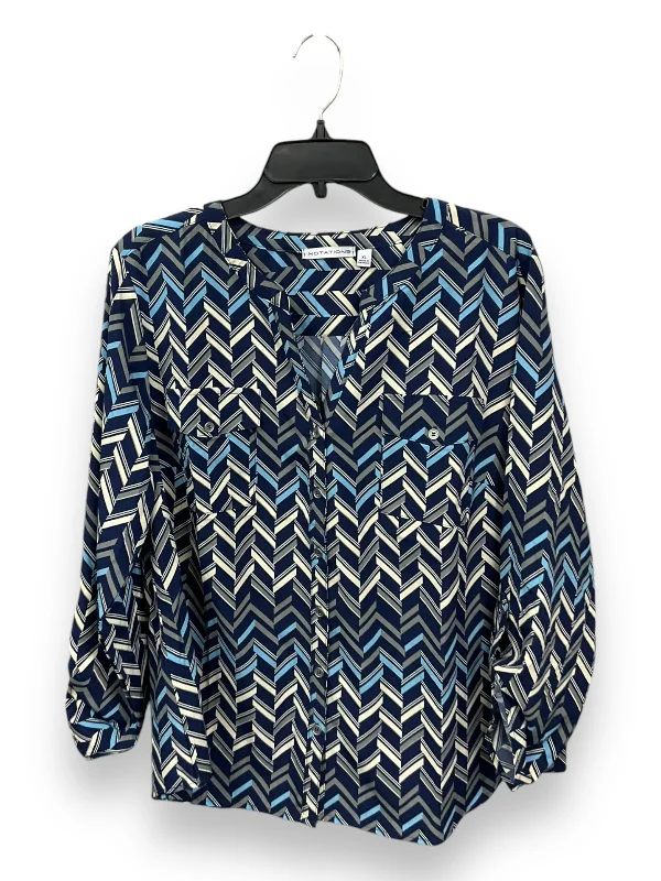 Blouse Long Sleeve By Notations In Blue & Cream, Size: Xl