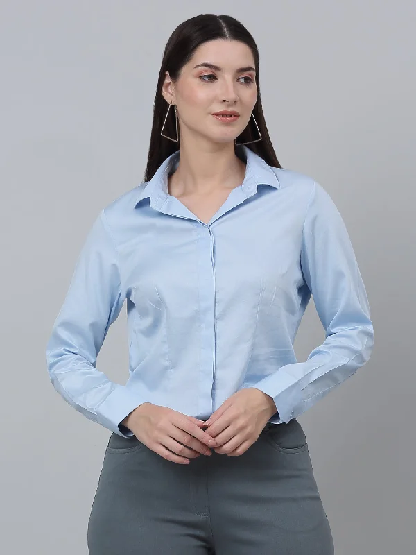 Women's Formal Slim Fit Sky Blue Regular Full Sleeve  Shirt