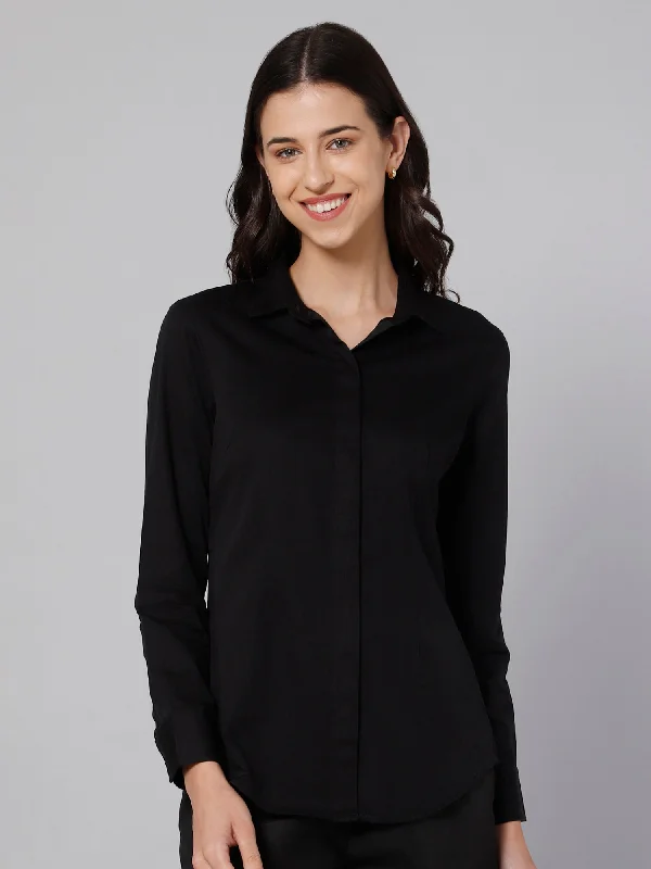 Women's Formal Slim Fit Black Regular Full Sleeve  Shirt