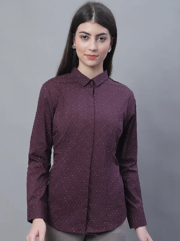 Women's Formal Slim Fit Wine Regular Full Sleeve  Shirt