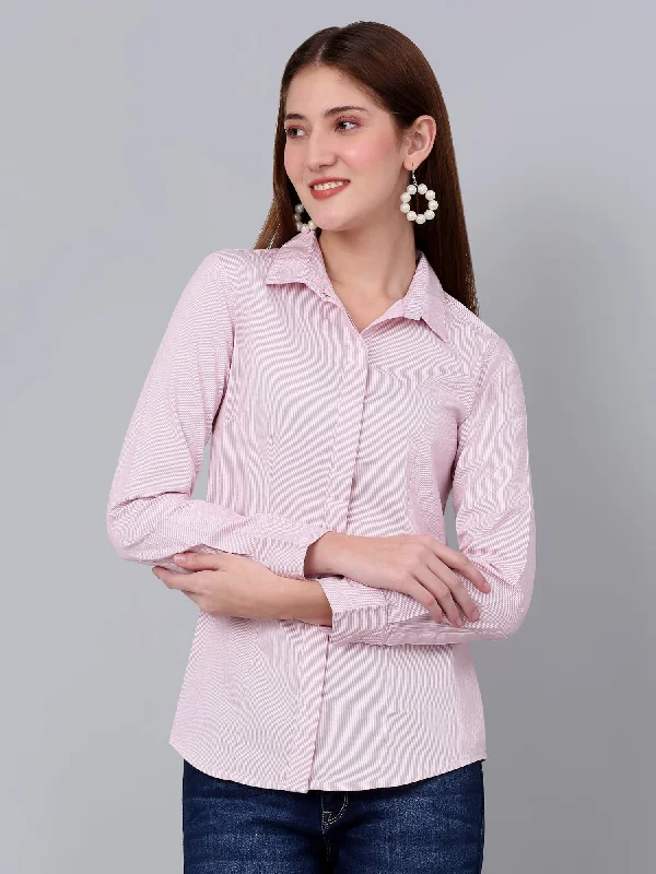 Women's Pink Striped Formal Shirt