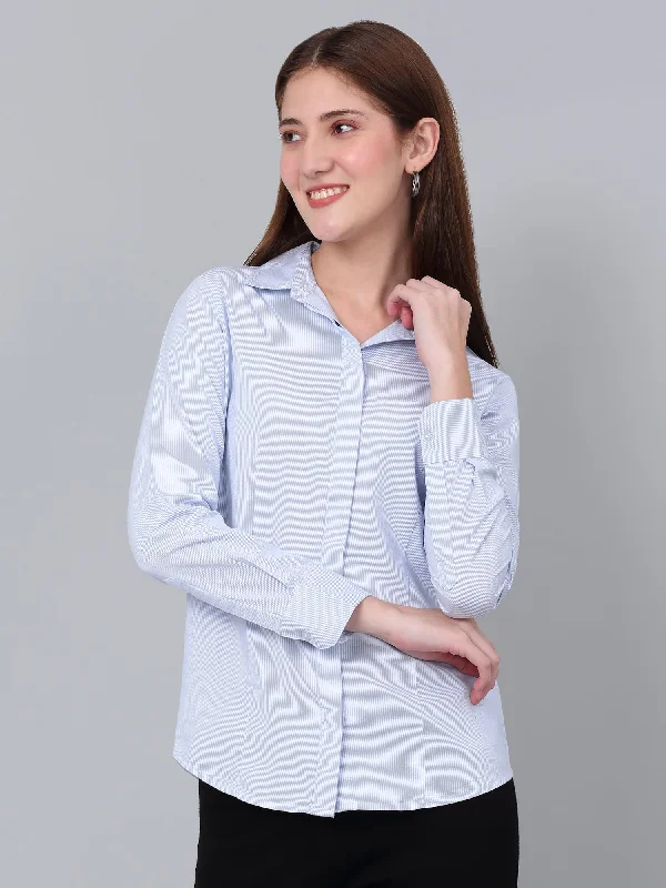 Women's Sky Blue Striped Formal Shirt