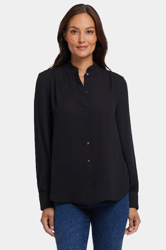 Ruffle Neck Blouse - Black