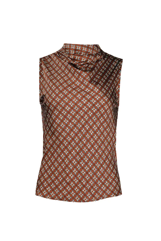 Claude Cowl Neck Top - Copper Heritage Print