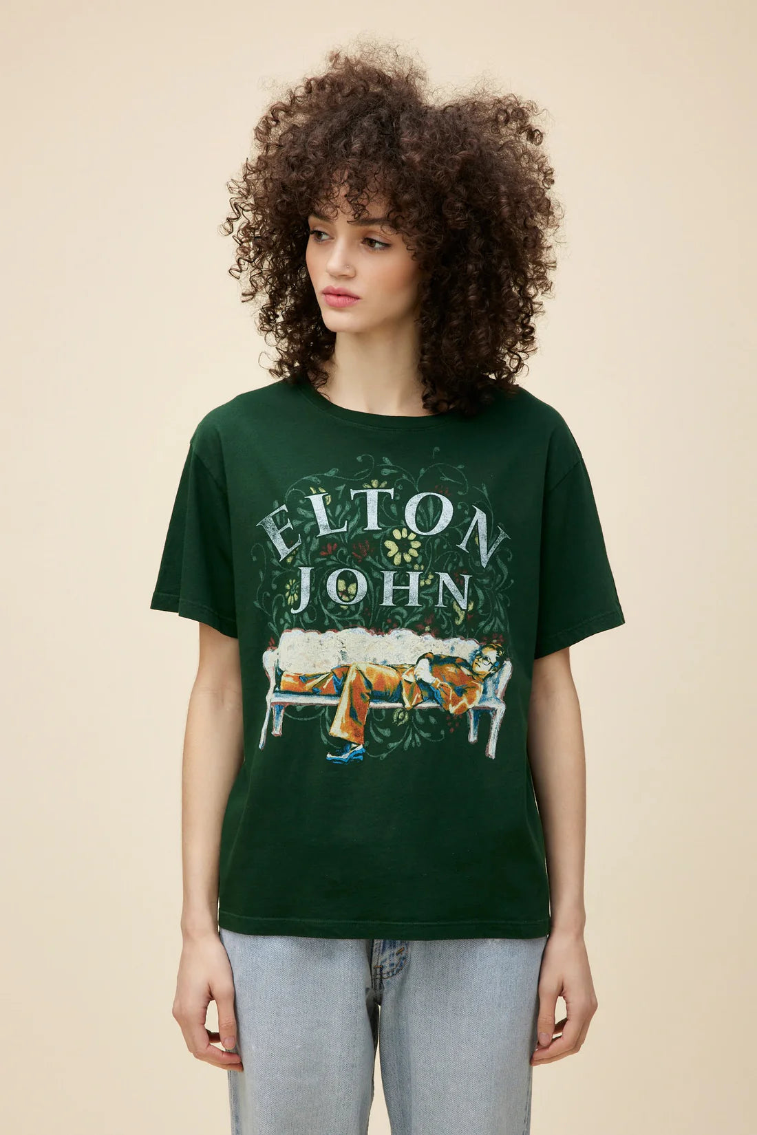 Elton John Floral Boyfriend Tee - Vintage Green