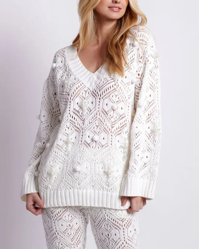 Hand Beaded Knit Tunic - White