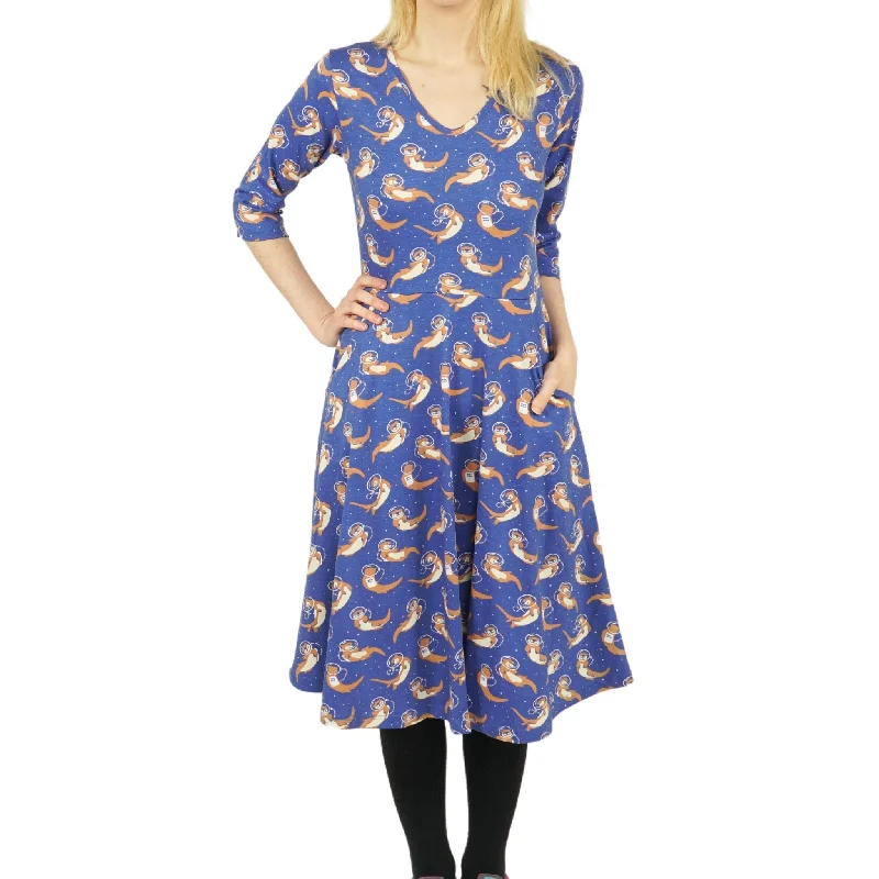 Otters in Space 3/4th Sleeves Fit & Flare Dress [FINAL SALE]