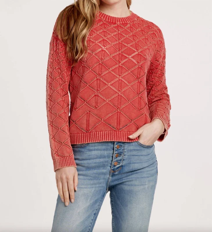 Cosette Acid Wash Sweater In Ruby Pink