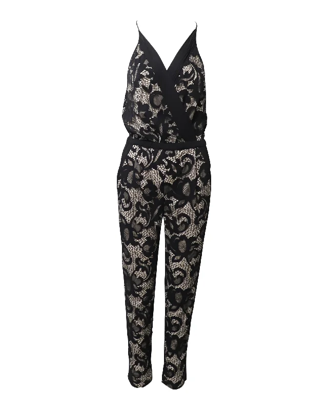 Diane Von Furstenberg Floral Lace Jumpsuit in Black Nylon