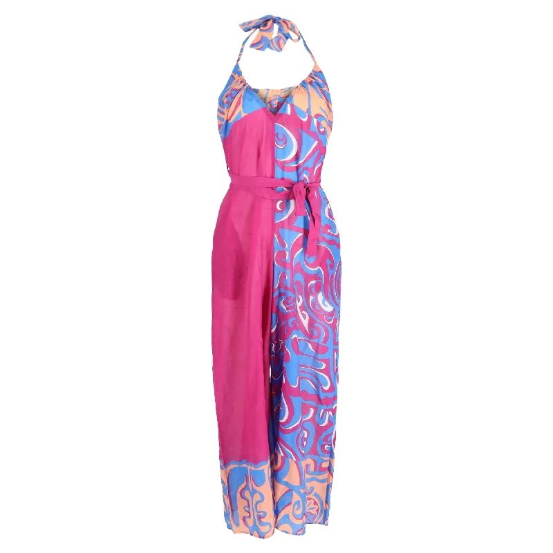 Emilio Pucci Printed Halter Neck Jumpsuit in Fuchsia Viscose