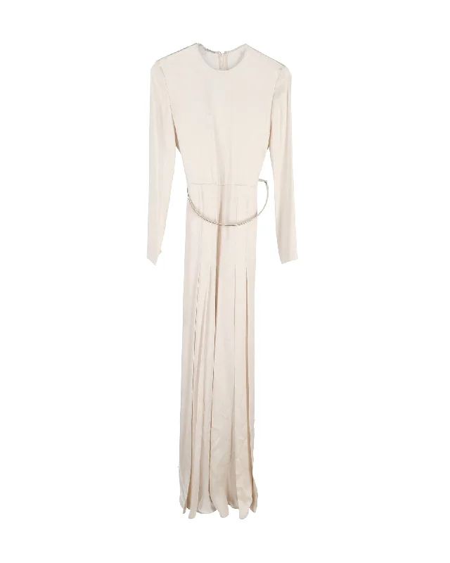 Stella McCartney Belted Long-Sleeve Jumpsuit in Cream Silk