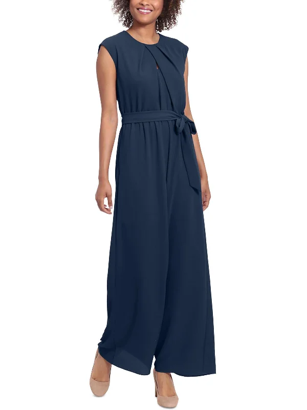 Womens Crepe Pleated Neck Jumpsuit