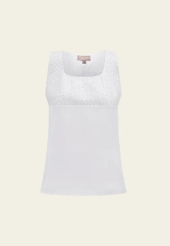 White Sleeveless Square-neck Patchwork Top