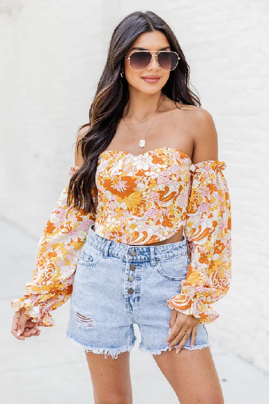 On My Mind Pink And Yellow Multi Printed Off The Shoulder Corset Blouse FINAL SALE