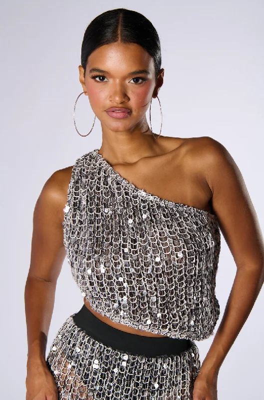 DONT MIND ME SEQUIN ONE SHOULDER TOP