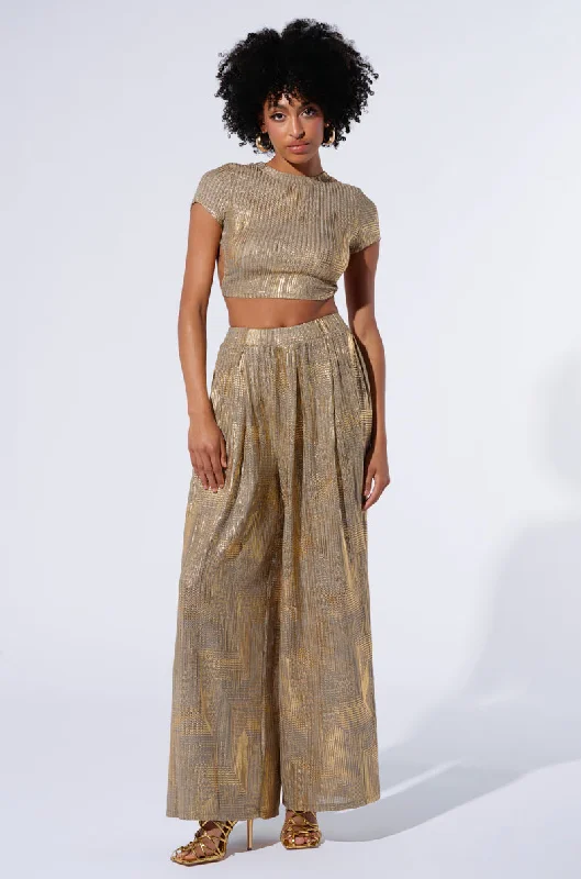 JUST LIKE MAGIC METALLIC KNIT WIDE LEG PANT IN GREEN MULTI