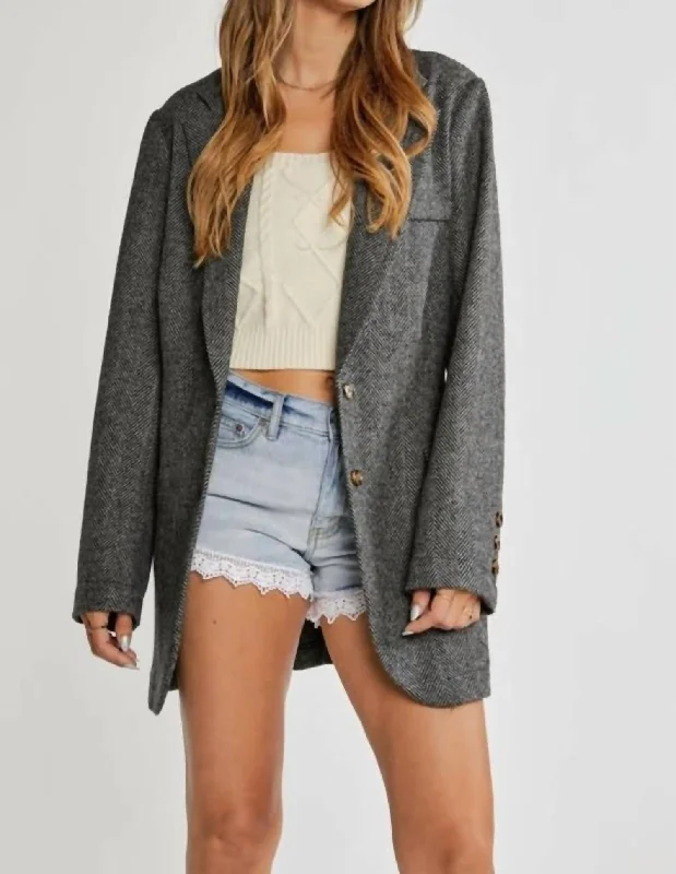 Back Tie Blazer Jacket in Charcoal