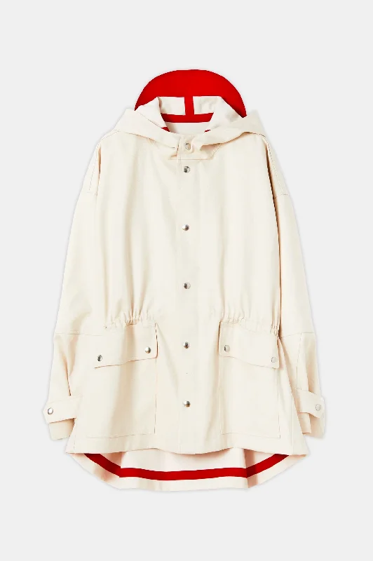 Water-Repellent Hooded Jacket in Cream