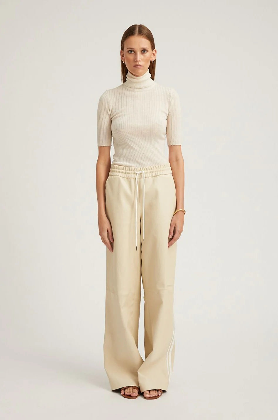 Baggy Athletic Leather Pants - Alabaster