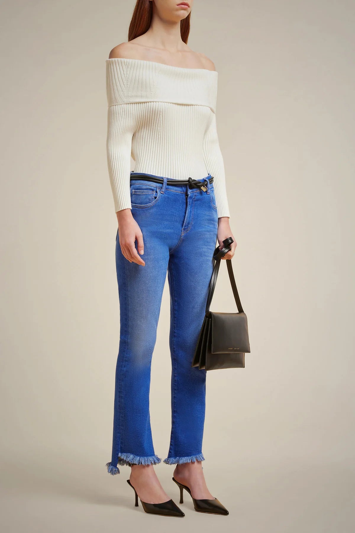 Frayed Hem Flare Jeans - Blue