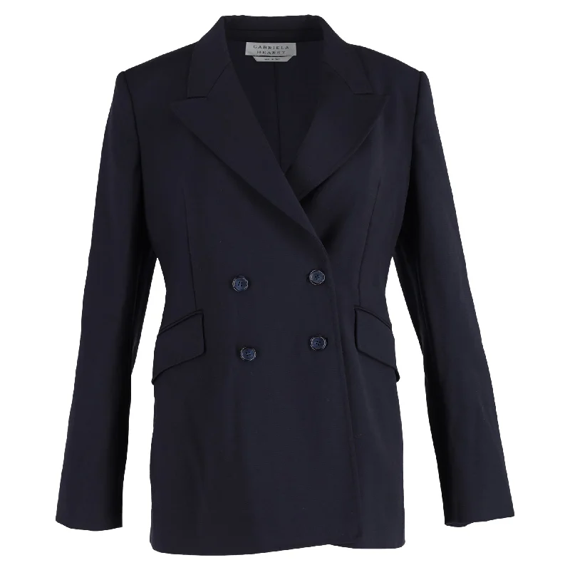 Gabriela Hearst Double-Breasted Blazer in Navy Blue Wool