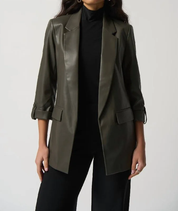 Oversized Faux Leather Blazer In Avocado