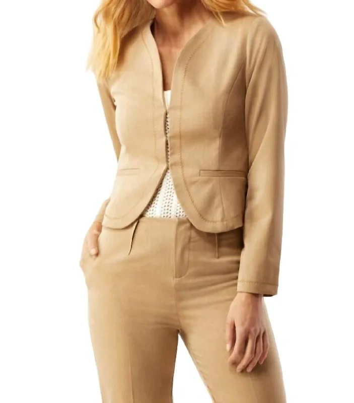 Short Jacket With Stitch Detail In Camel