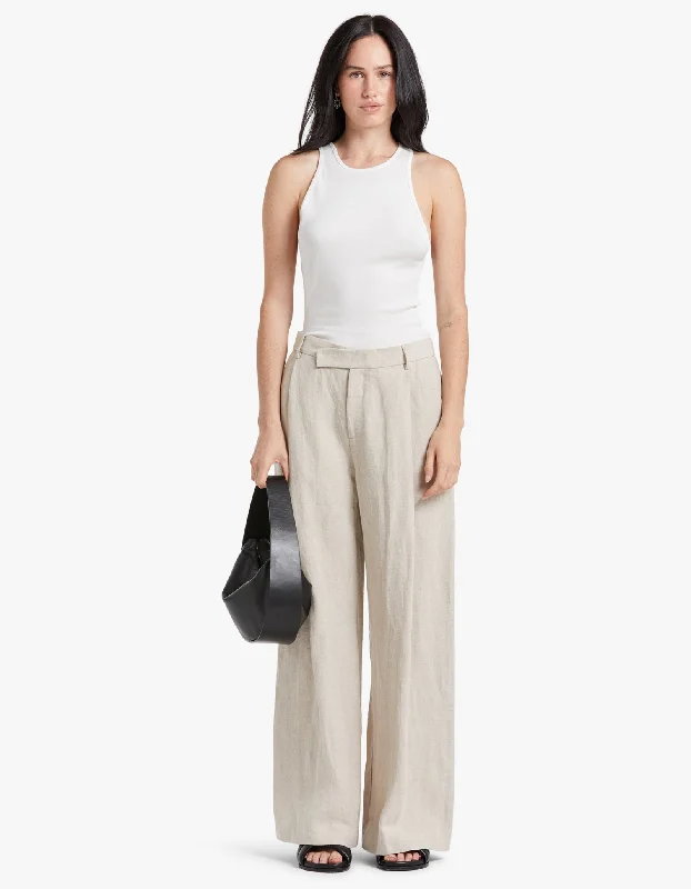 Linen Overlap Waist Trousers - Natural