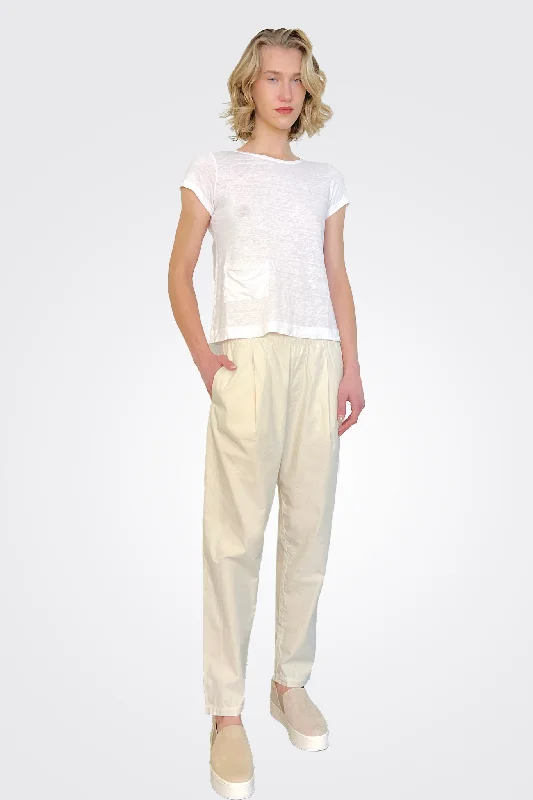 Cotton Stretch Waist Trousers - Ivory