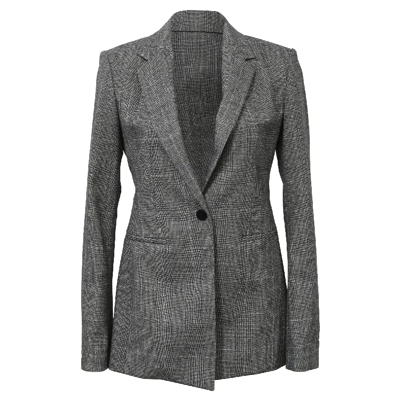 Theory Single-Breasted Plaid Slim-Fit Blazer in Grey Wool