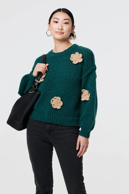 Floral Crochet Detail Relaxed Jumper